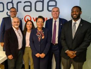 Left to right: New Orleans City Councilmember Oliver Thomas, Sewerage and Water Board of New Orleans Executive Director Ghassan Korban, Veolia North America Municipal Water CEO Karine Rougé, New Orleans Mayor LaToya Cantrell, Veolia North America CEO Frédéric Van Heems, and New Orleans City Councilmember Freddie King visit the new Hubgrade center at New Orleans’ East Bank wastewater treatment plant, the first Hubgrade installation in America to provide digital solutions for wastewater treatment.