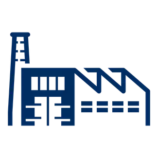 A pictogram icon of an industrial building