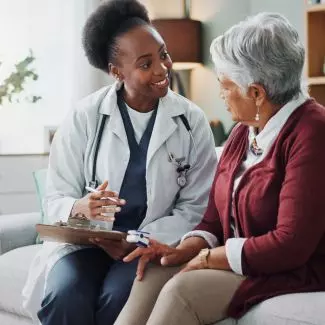 A patient talks with a doctor
