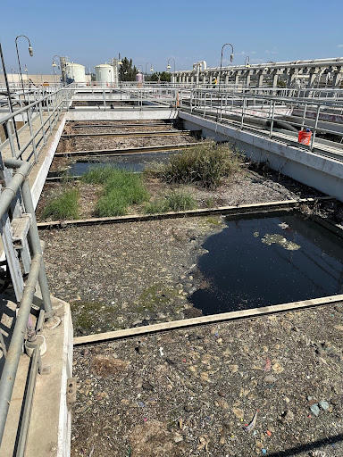 Sedimentation tank filled with silt and debris that the South Bay plant could not filter out