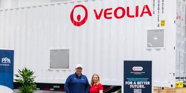 A Veolia mobile water treatment unit on display for tours at a PPA tournament