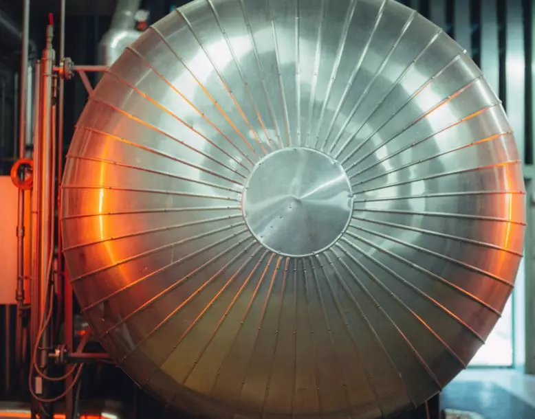 A turbine is seen close up